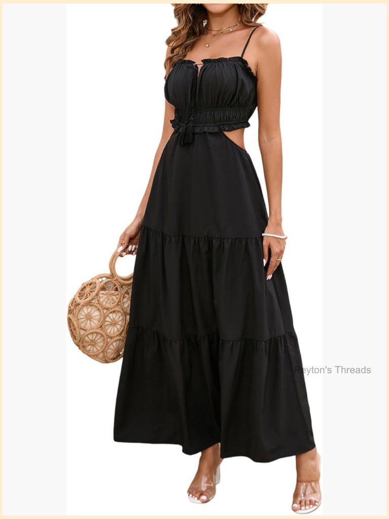 Women's Floral Maxi Dress Spaghetti Strap Cutout Backless Flowy A-Line Sundress